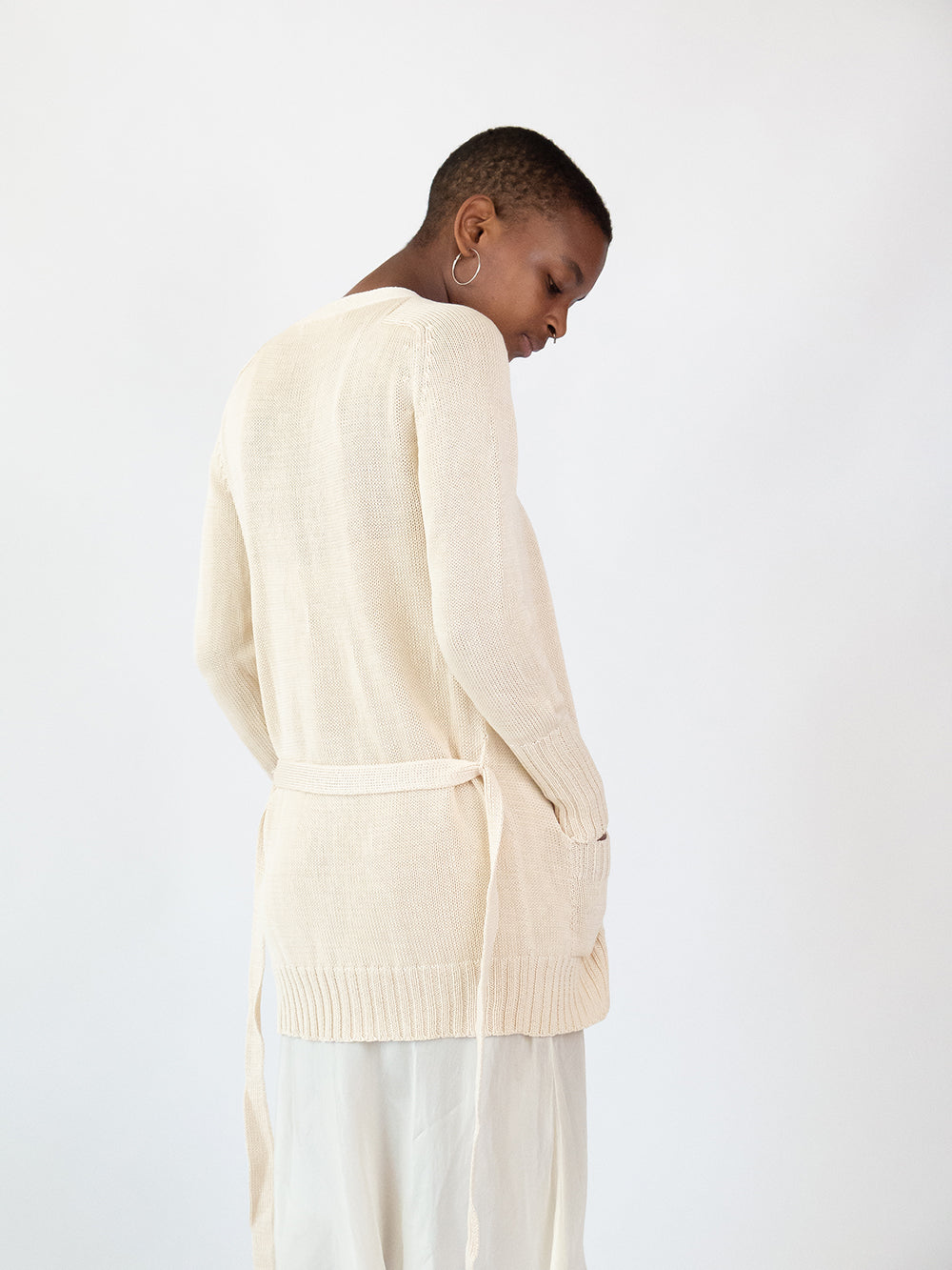 Pima Cotton Belted Cardigan in Natural