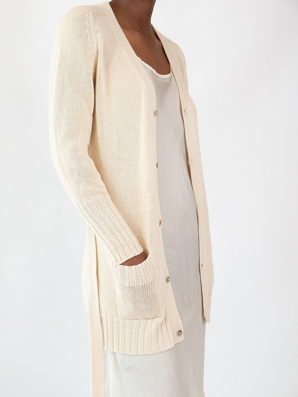 Pima Cotton Belted Cardigan in Natural