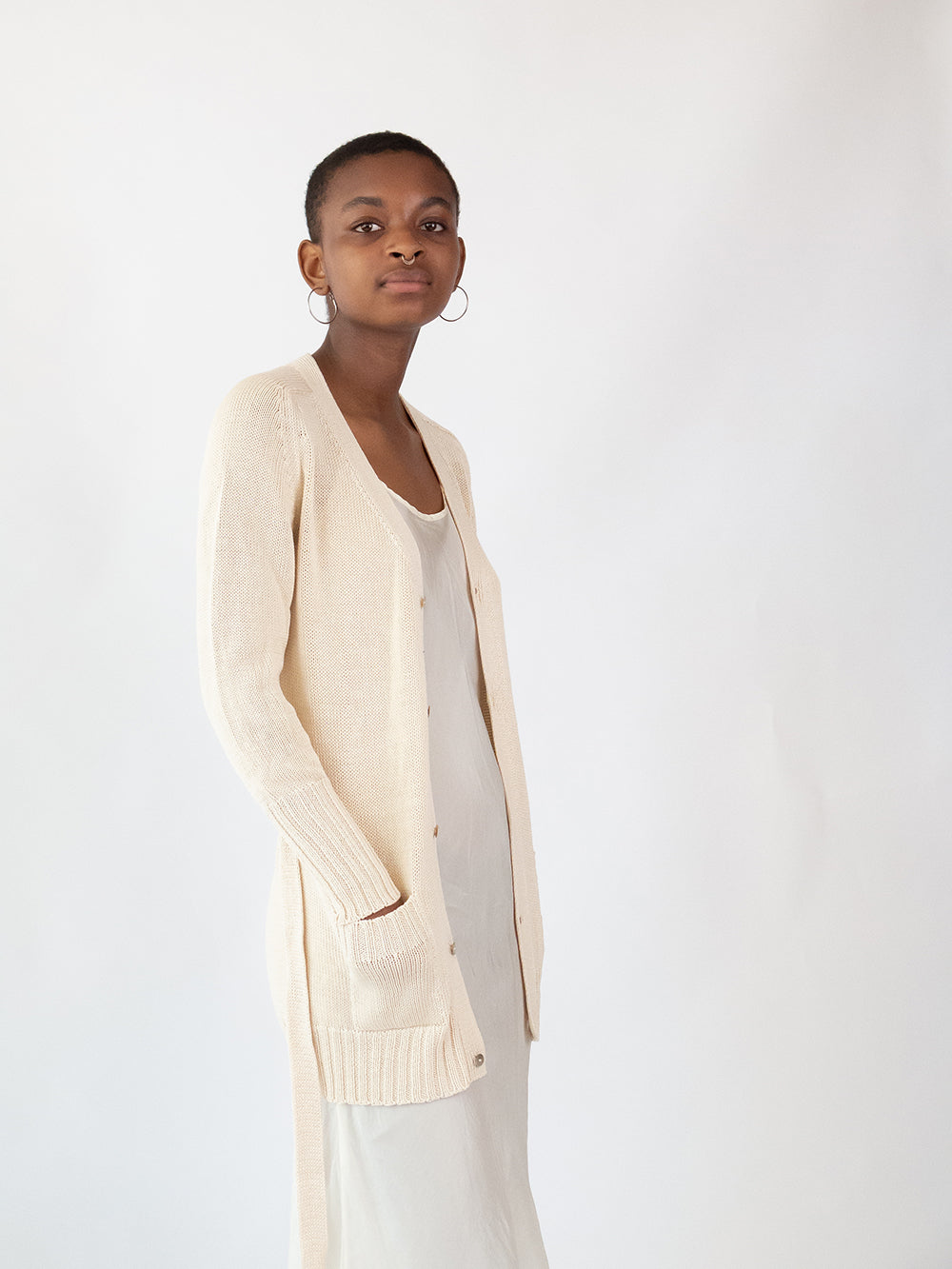 Pima Cotton Belted Cardigan in Natural