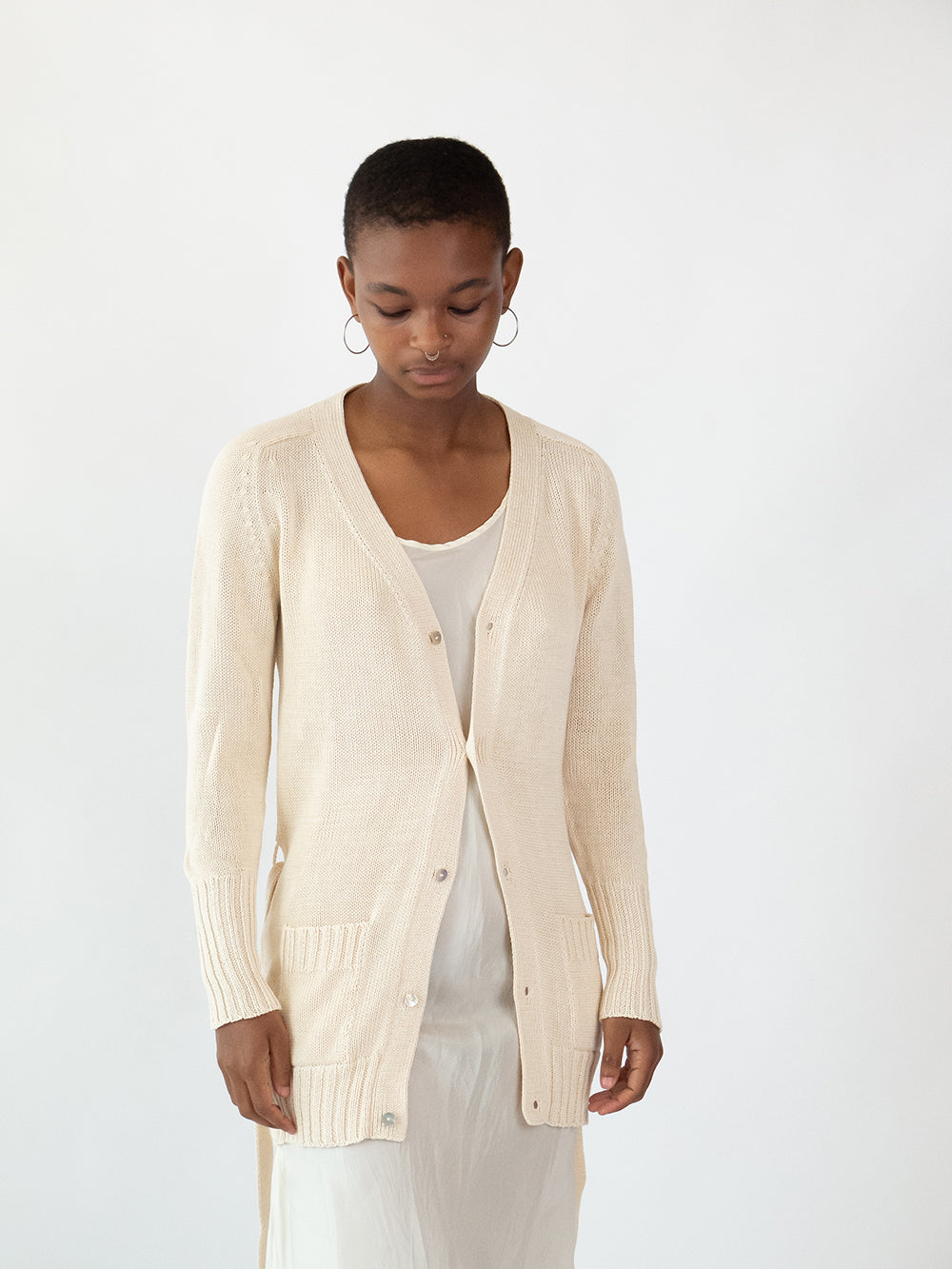 Pima Cotton Belted Cardigan in Natural