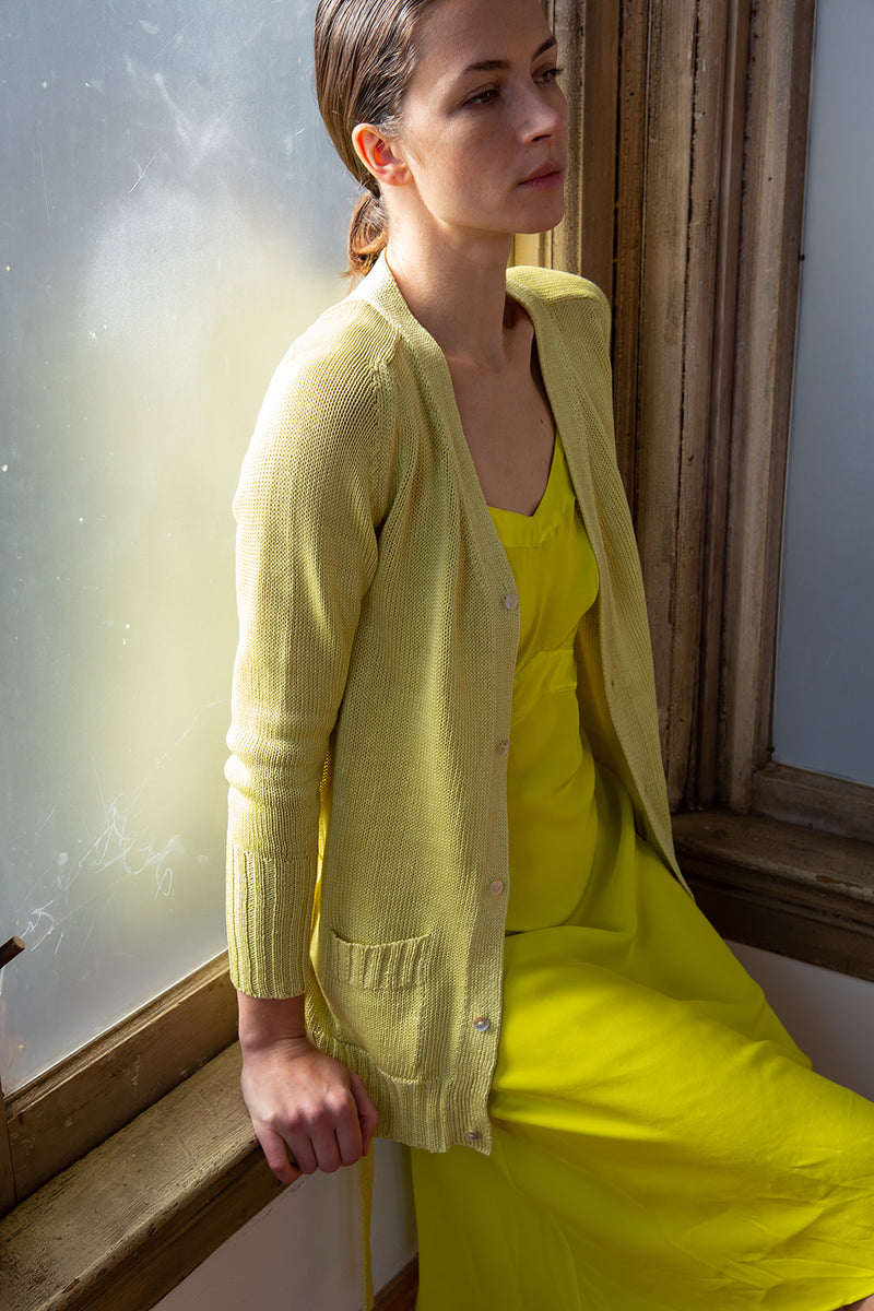 Pima Cotton Belted Cardigan in Limon