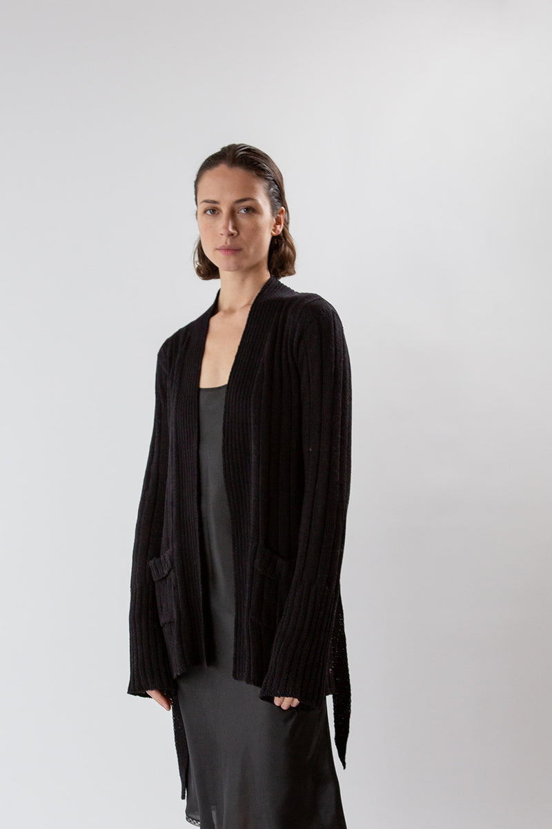 Pima Cotton Lounge Cardigan in Black