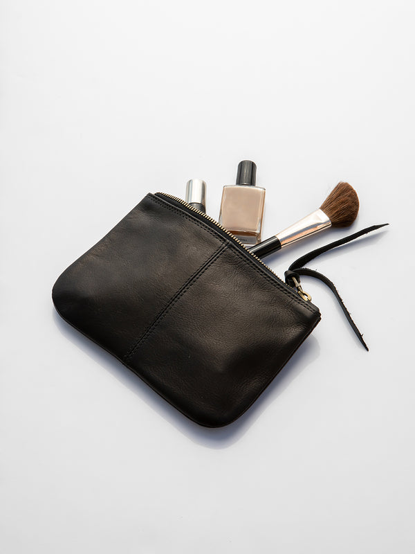 Elodie Leather Makeup Bag in Black