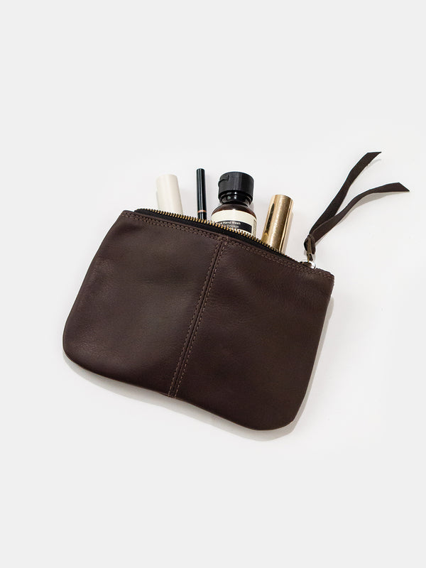 Elodie Leather Makeup Bag in Dark Chocolate