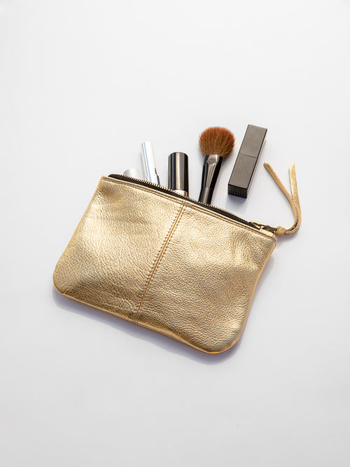 Erica Tanov Elodie Leather Makeup Bag Gold
