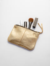 Elodie Leather Makeup Bag in Gold