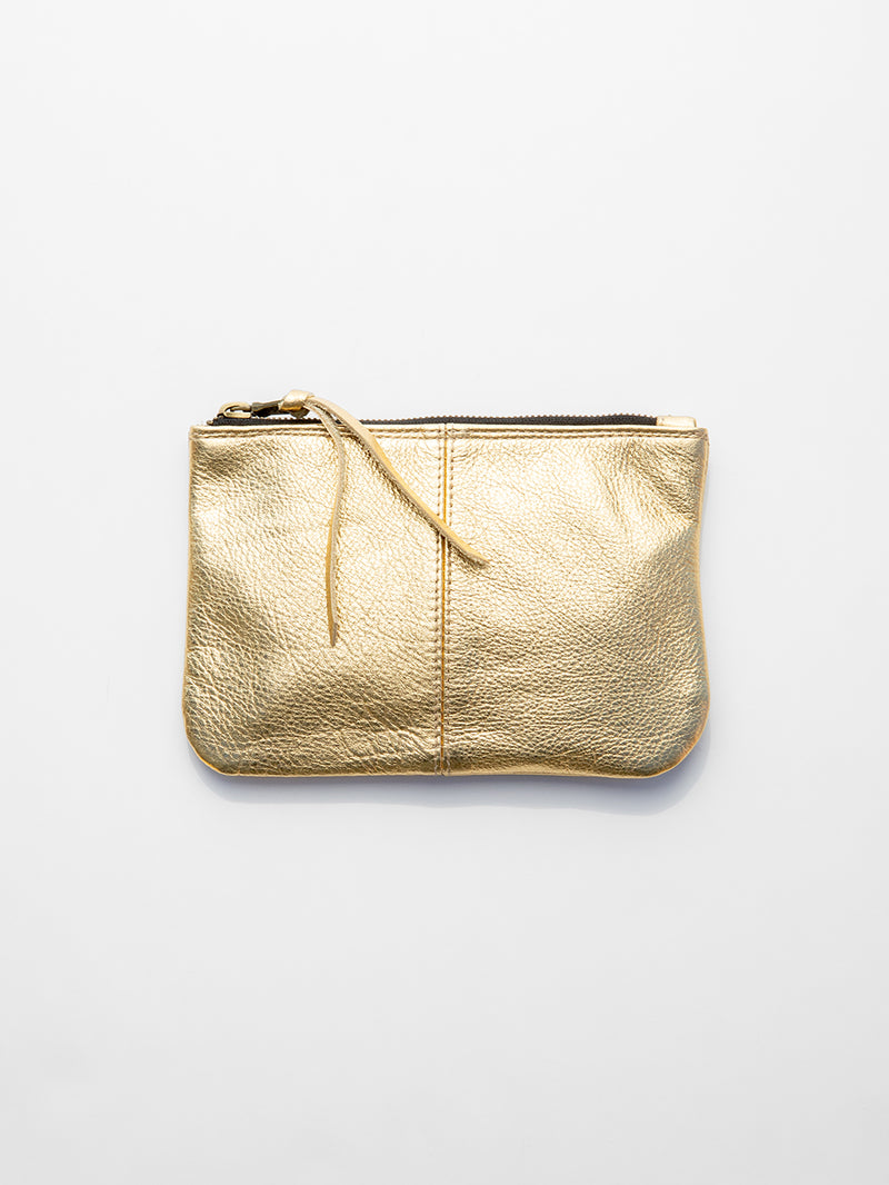 Elodie Leather Makeup Bag in Gold