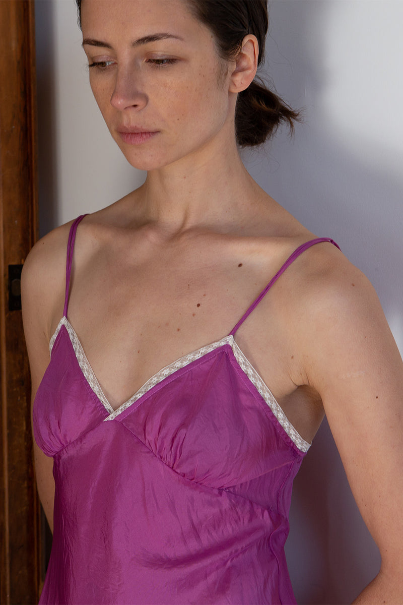 Maude Petal Silk Slip Dress in Lilac