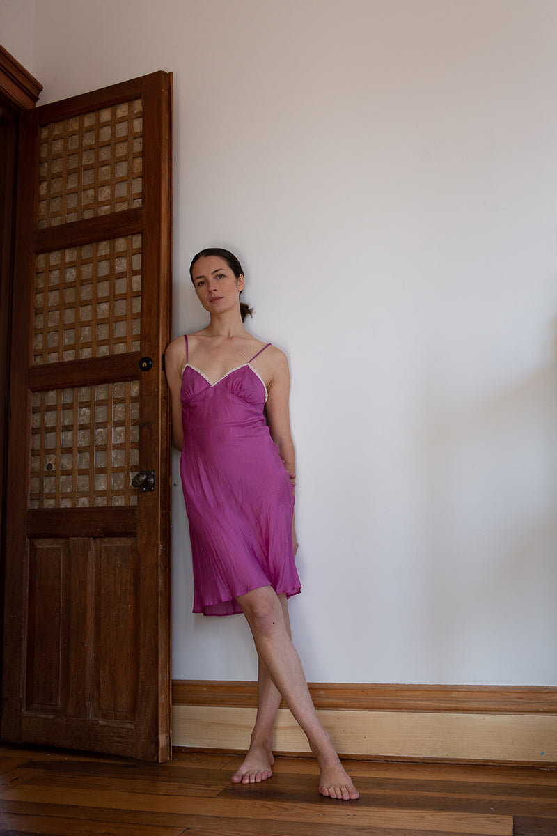 Maude Petal Silk Slip Dress in Lilac