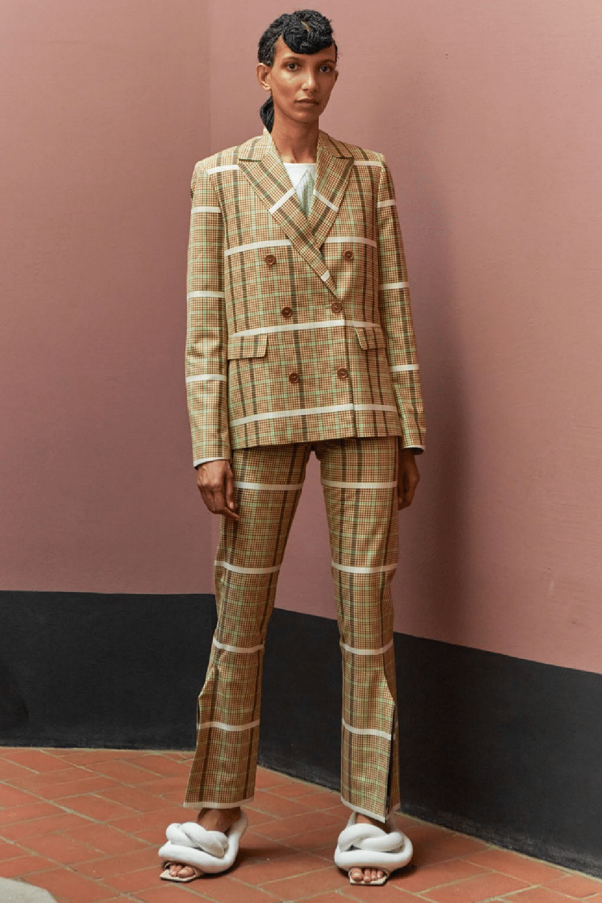 Henrik Vibskov Motif Blazer in Green Brown Checks