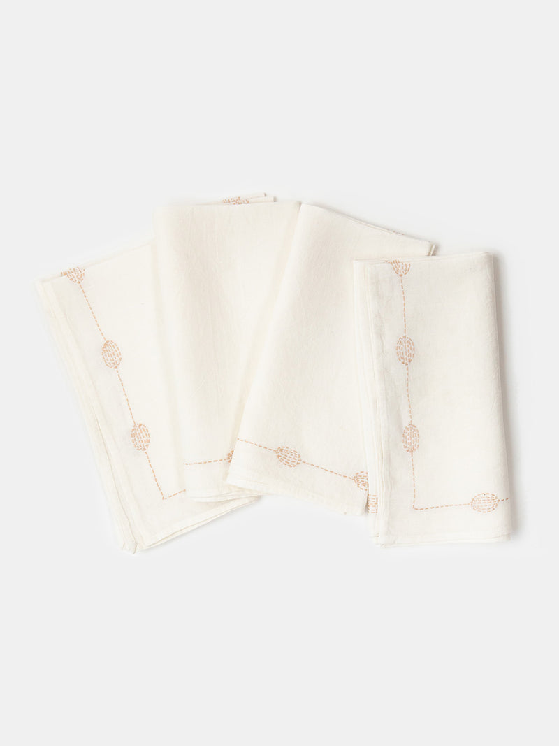 Totem Napkin in Hand-embroidered Soft White Linen