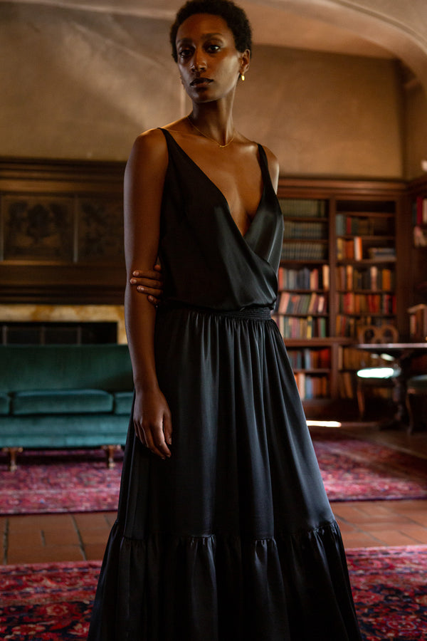 Odette Silk Charmeuse Gown in Black