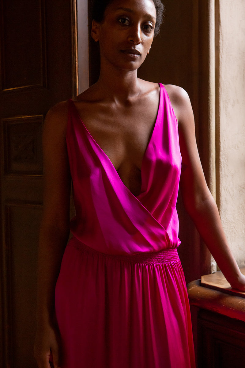 Odette Silk Charmeuse Gown in Ruby