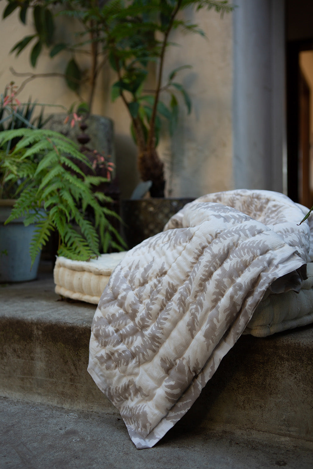 Cotton Hand-stitched Travel Quilt in Fern