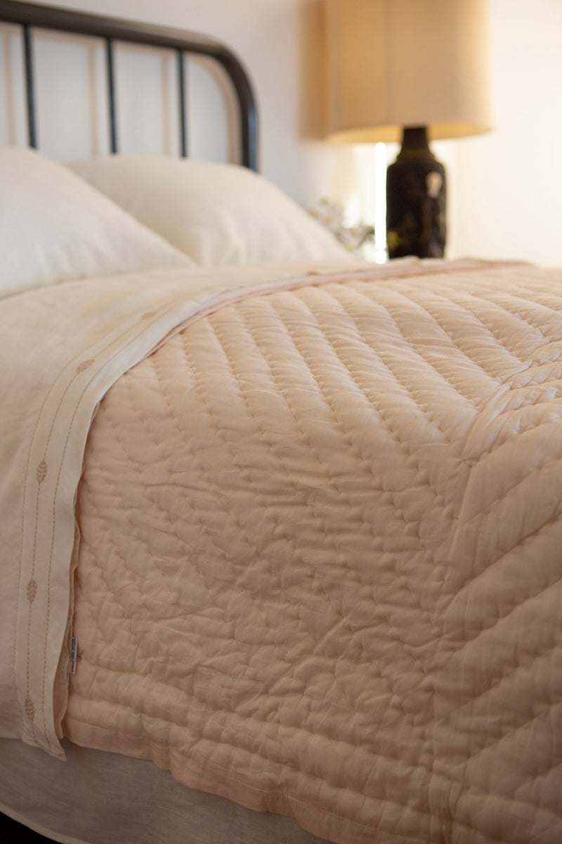 Hand-Stitched Cotton Quilt In Blush
