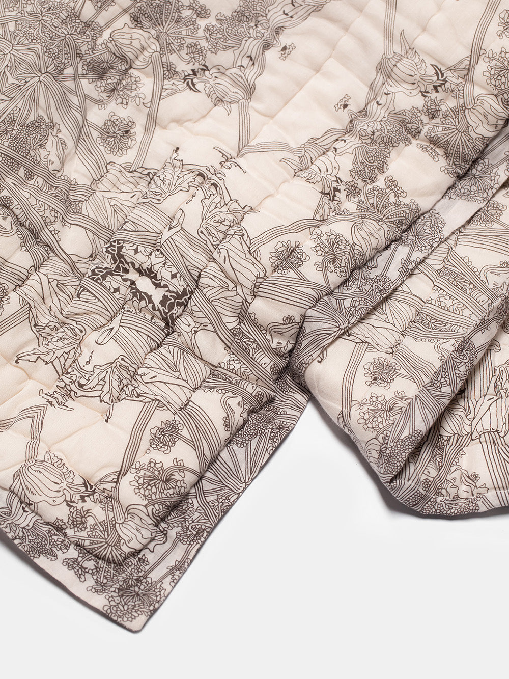 Cotton Hand-stitched Quilt in Dove and Dark Chocolate Botanicus