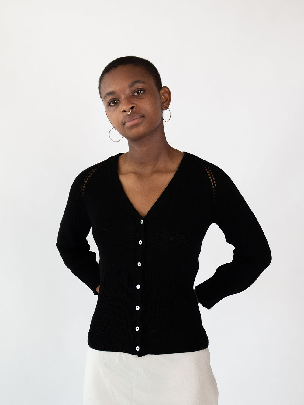 Raglan Cotton Cardigan in Black