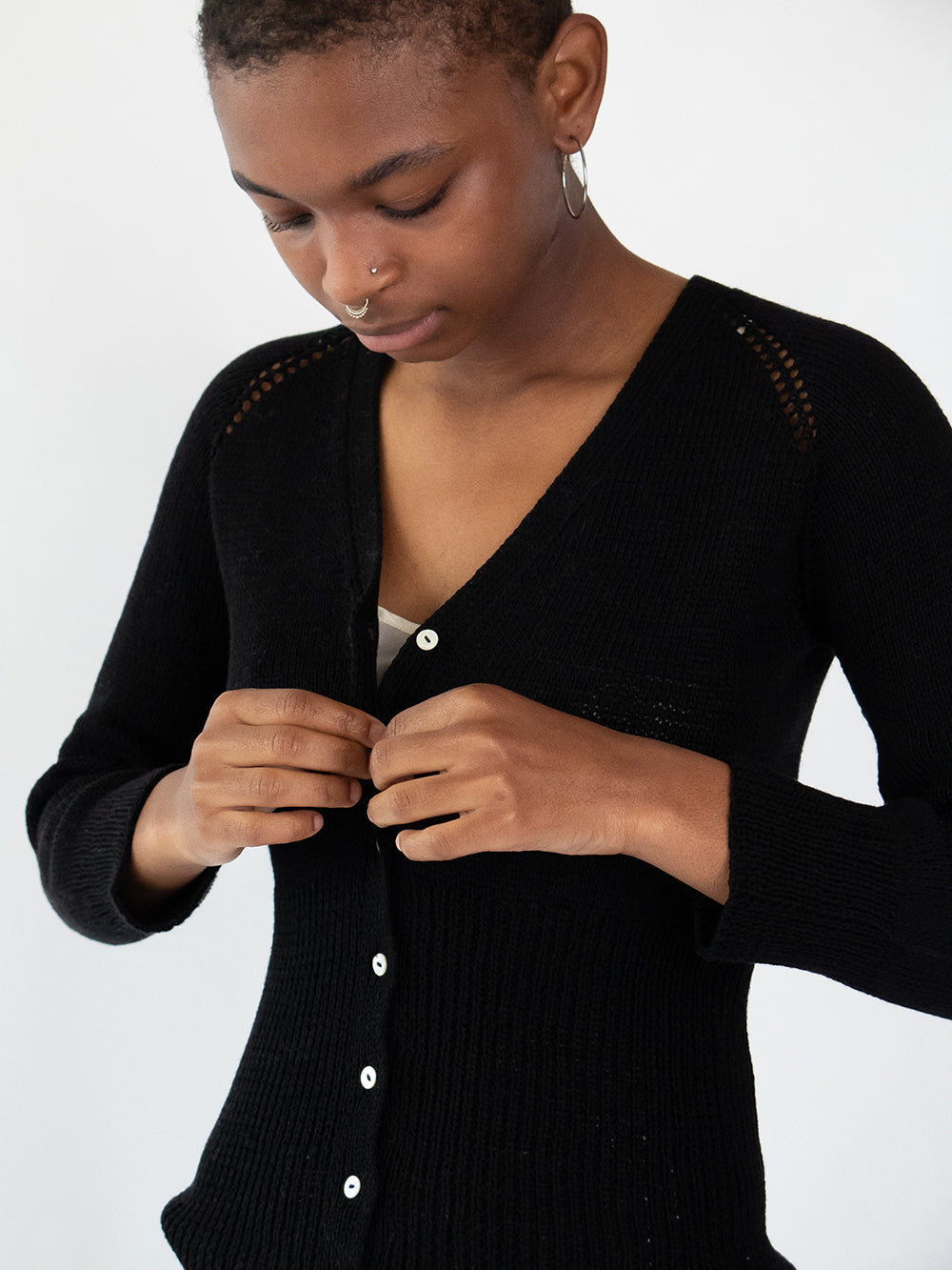 Raglan Cotton Cardigan in Black