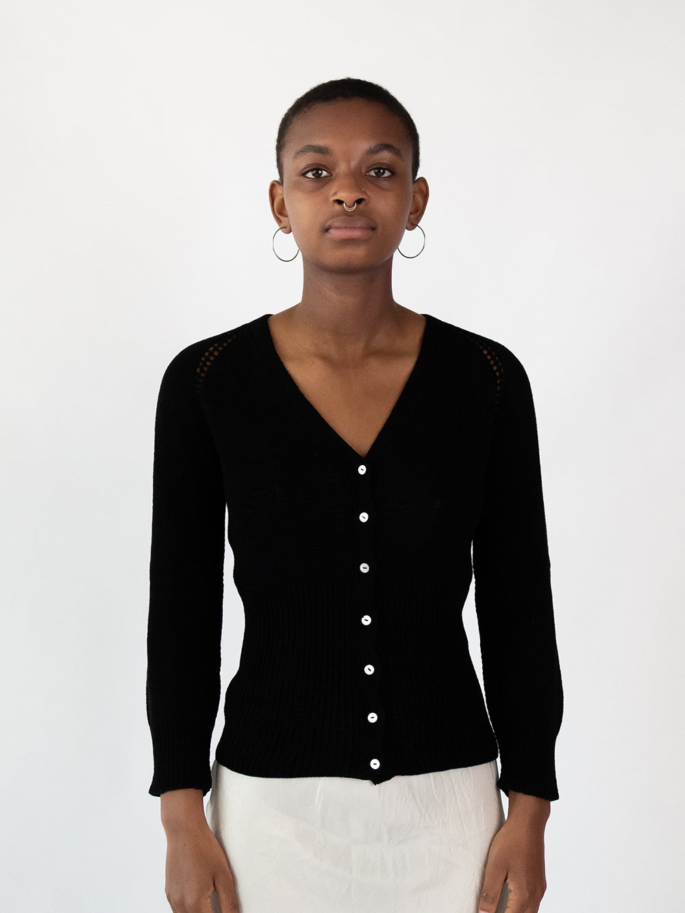 Raglan Cotton Cardigan in Black