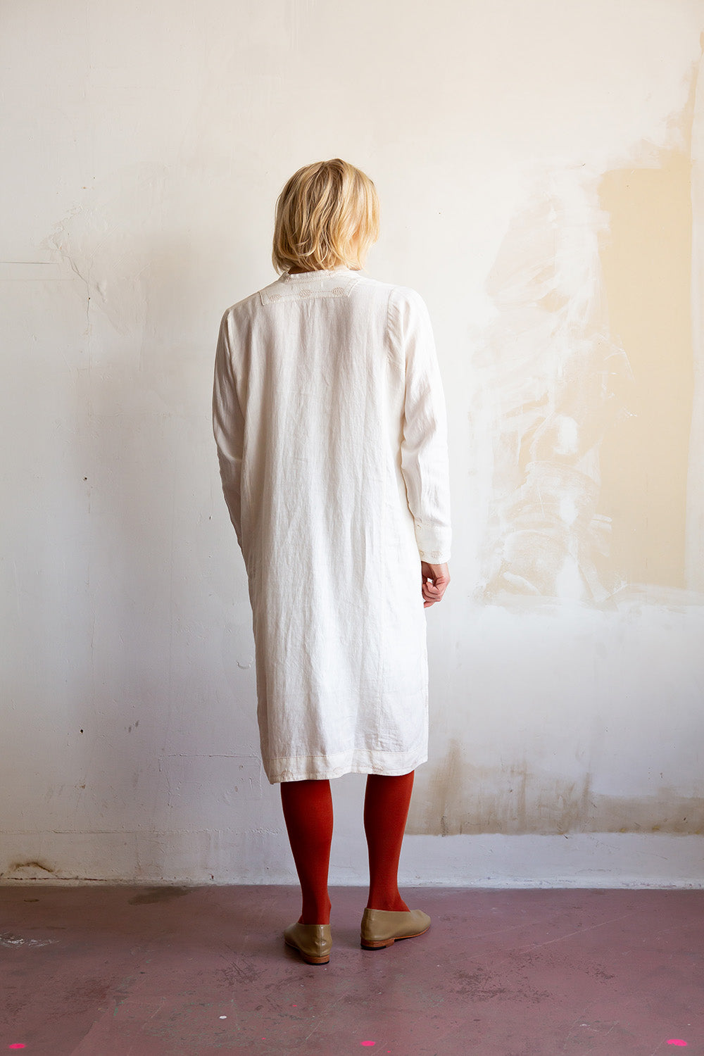 Rekha Linen Hand Embroidered Dress in Off White