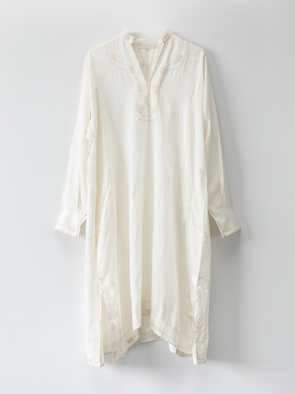 Rekha Linen Hand Embroidered Dress in Soft White