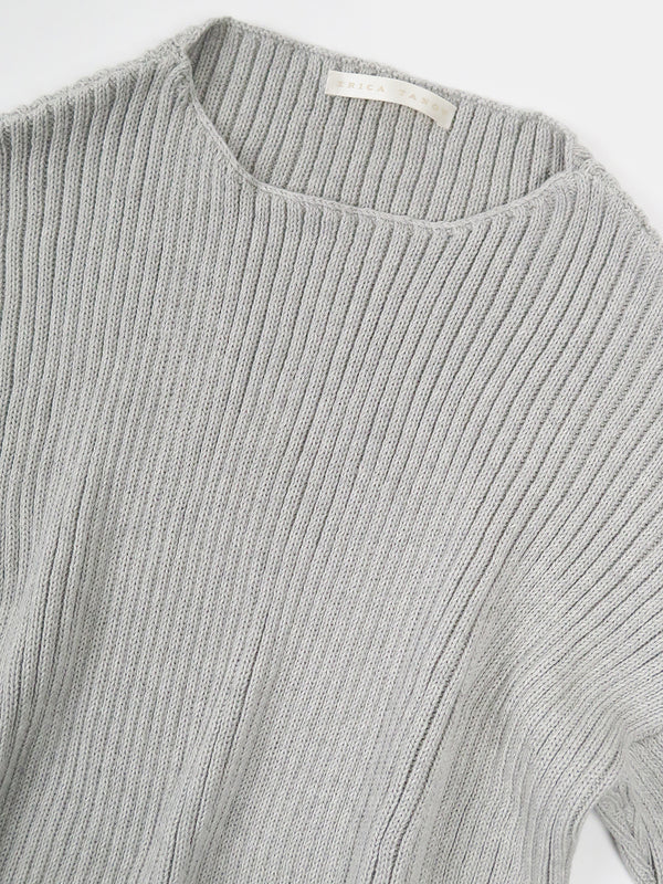Pima Cotton Ribbed Pullover in Light Grey