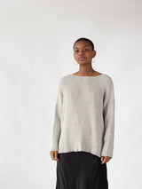Pima Cotton Ribbed Pullover in Light Grey
