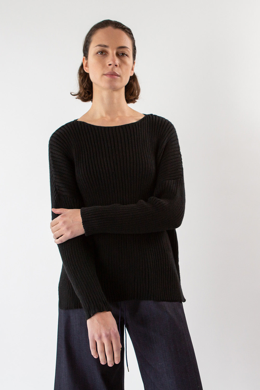 Pima Cotton Ribbed Pullover in Black