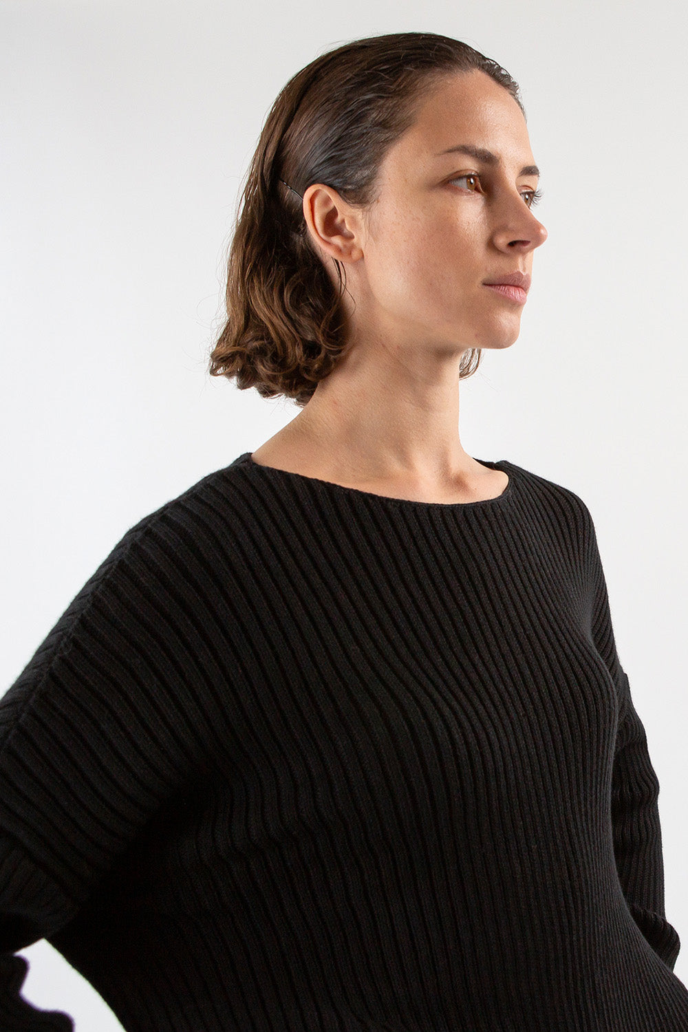 Pima Cotton Ribbed Pullover in Black