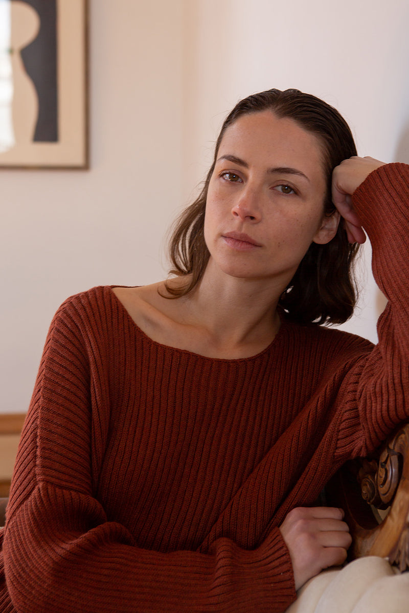 Pima Cotton Ribbed Pullover in Madrone