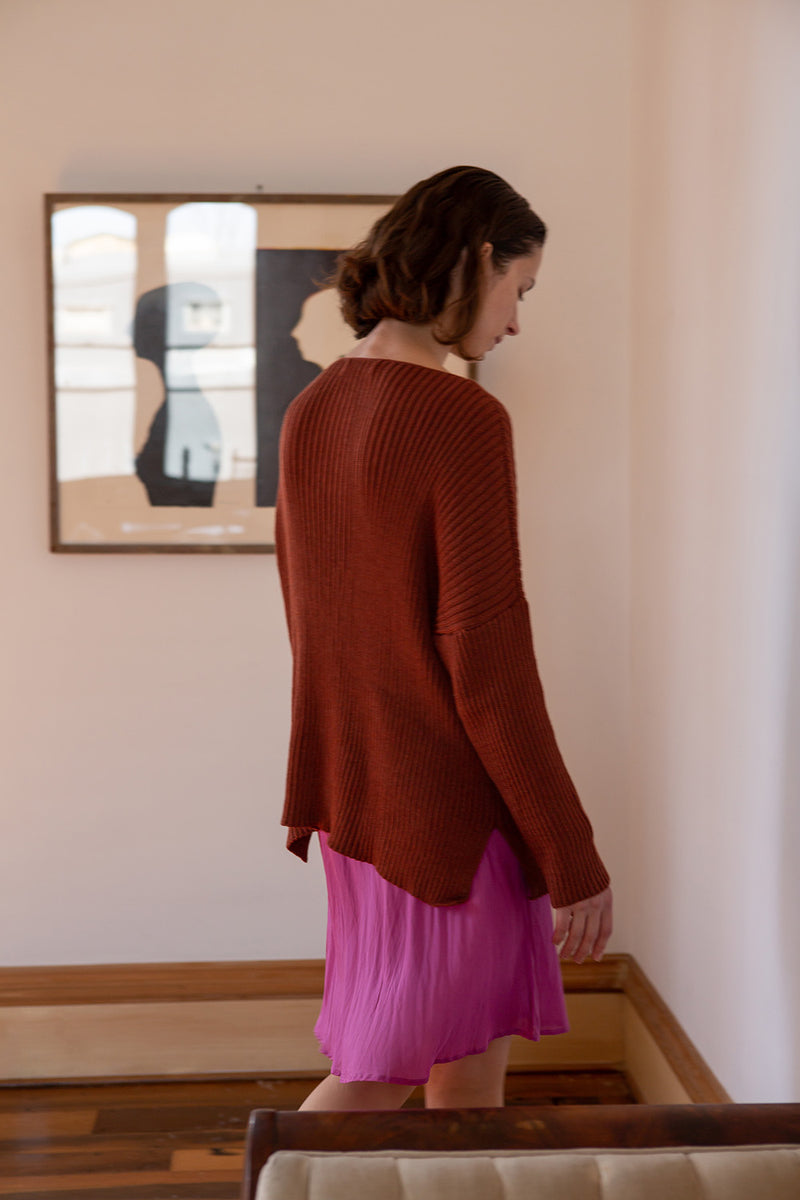 Pima Cotton Ribbed Pullover in Madrone