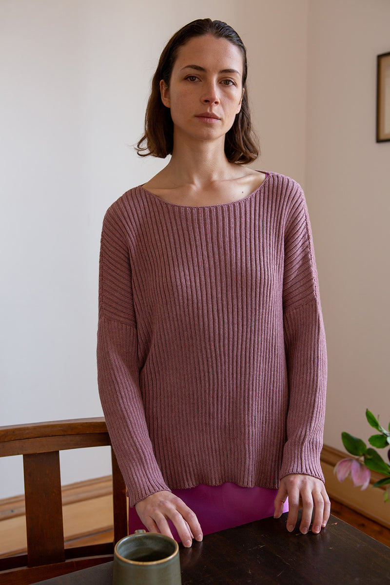 Pima Cotton Ribbed Pullover in Orchid
