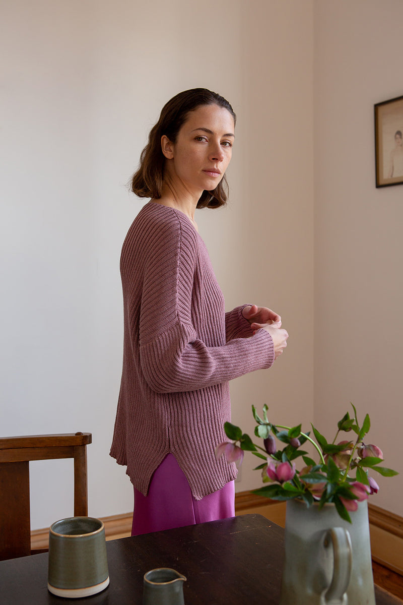 Pima Cotton Ribbed Pullover in Orchid
