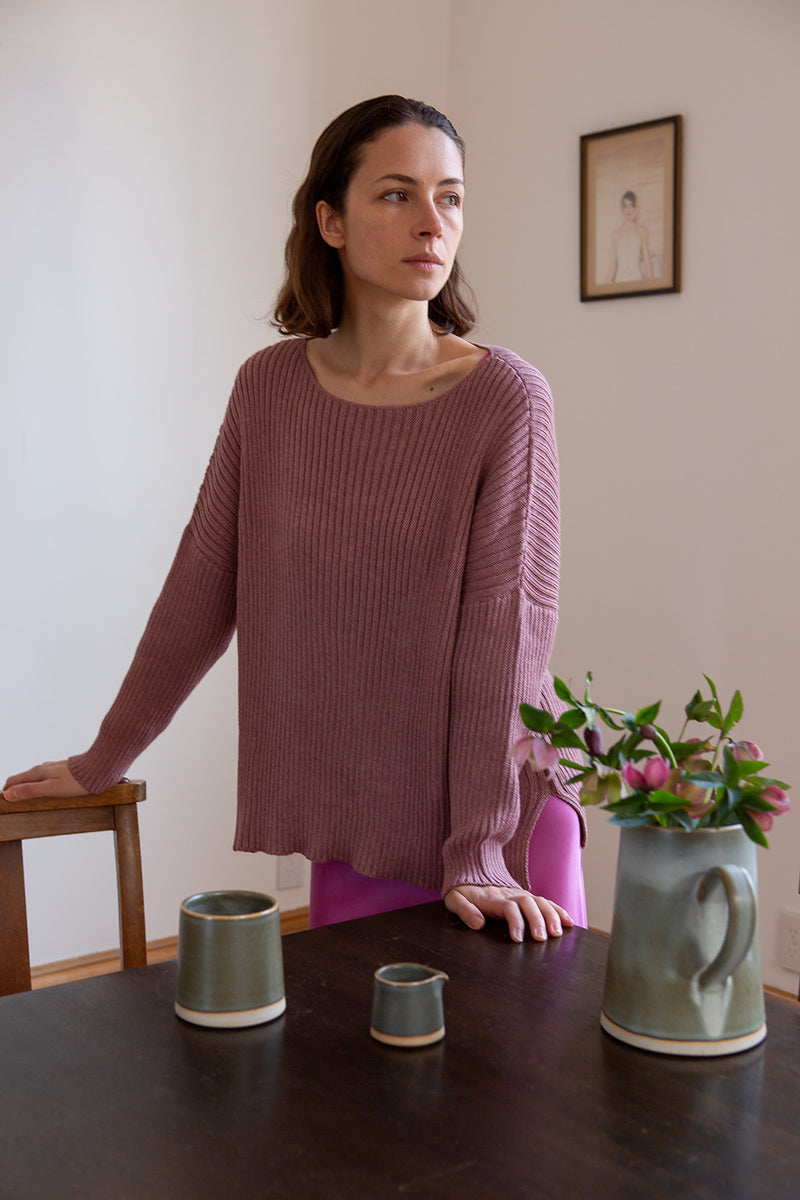 Pima Cotton Ribbed Pullover in Orchid