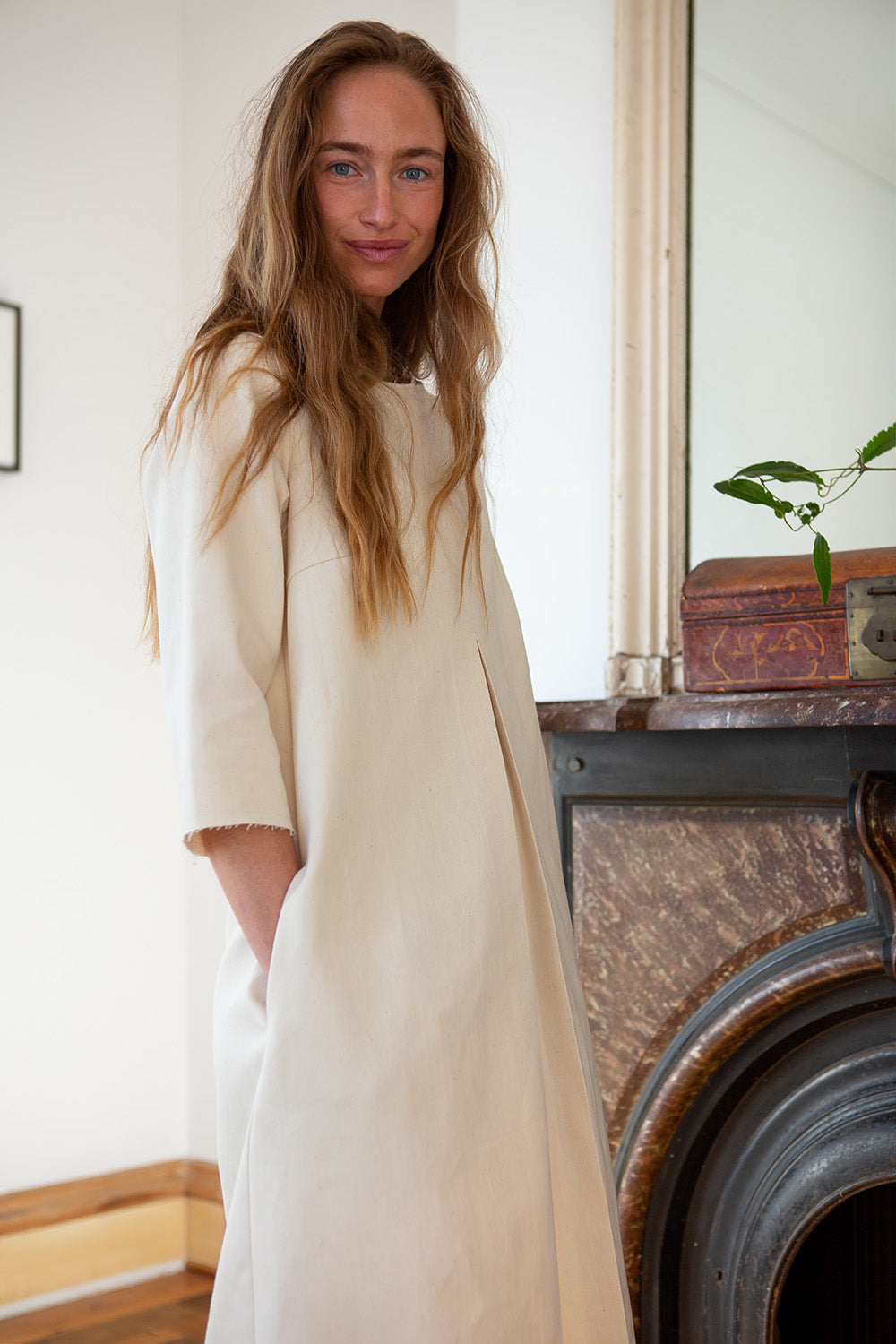 cotton dress with sleeves Rye Cotton Canvas Dress In Natural 0