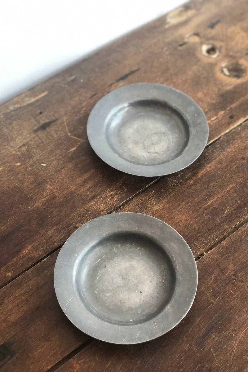 Pair of Antique Pewter Saucers