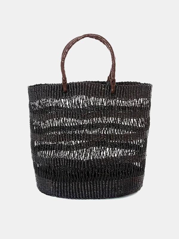 Black Elephant Grass Shopper With Leather Handles