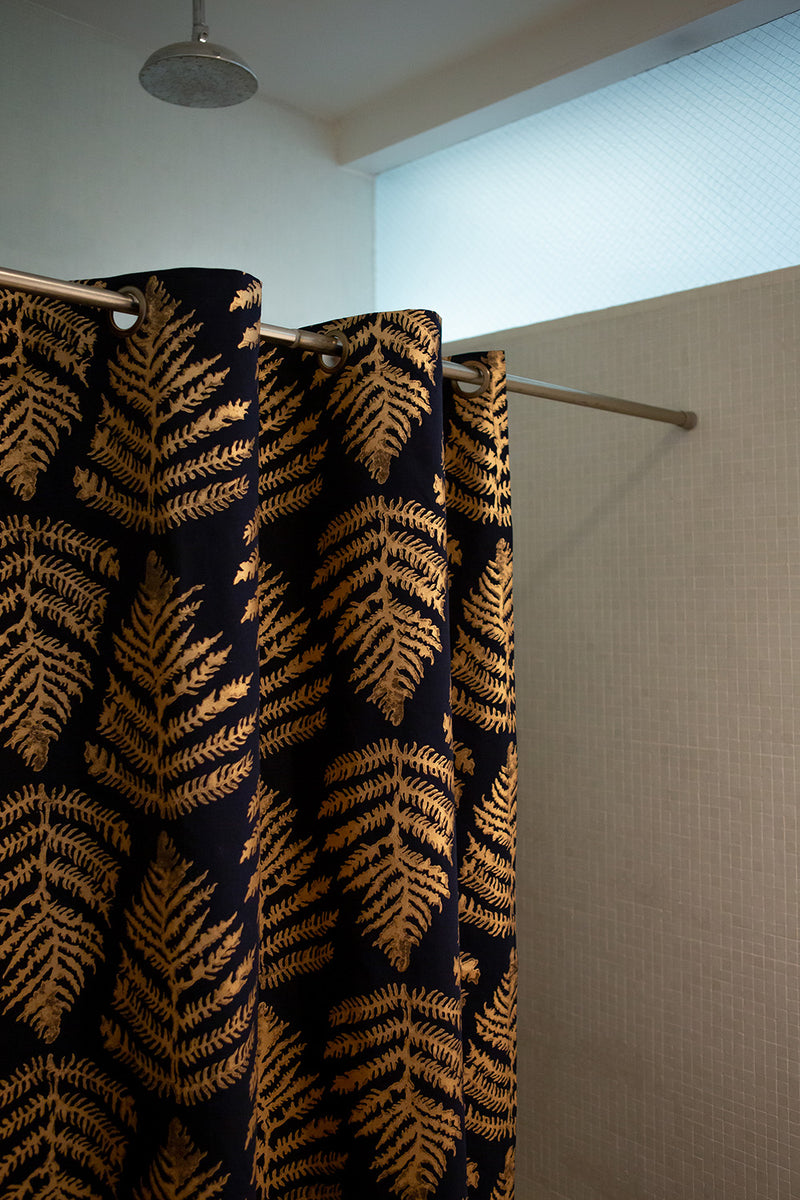 Fern Shower Curtain in Navy/Gold