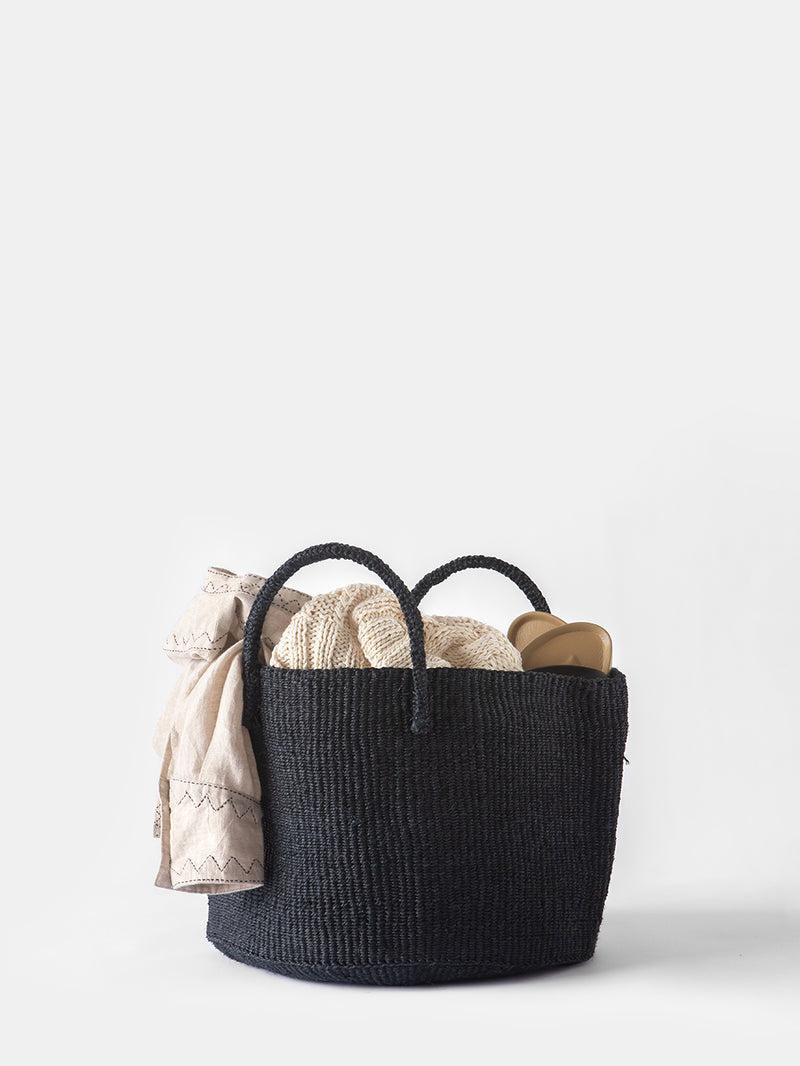 Small Floor Sisal Basket in Black