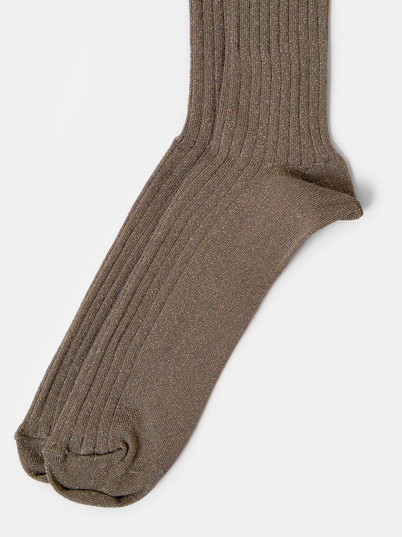 Metallic Ribbed Sock in Gold