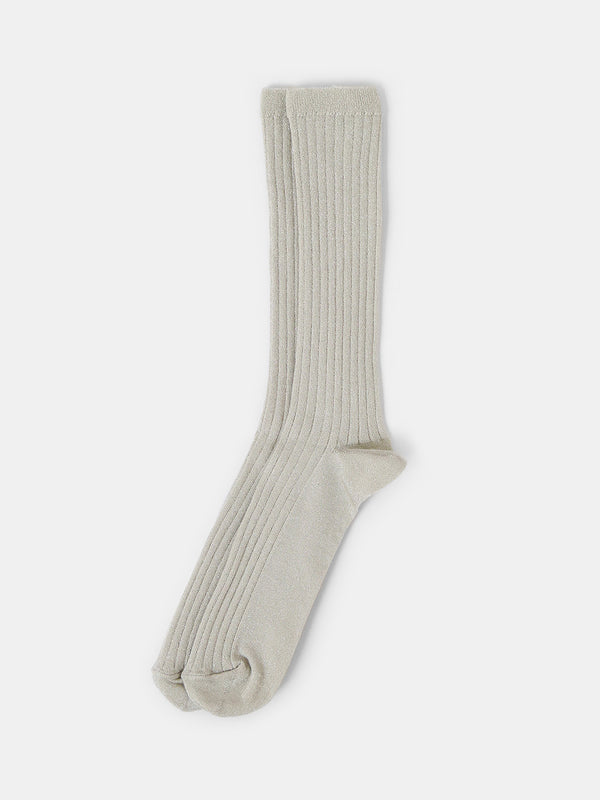Metallic Ribbed Sock in Silver