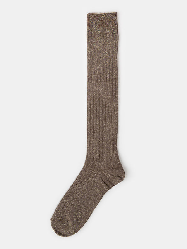 Metallic Ribbed Knee High in Gold