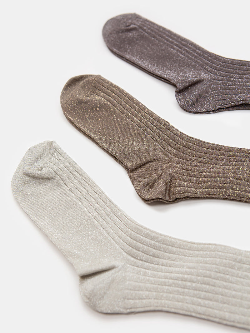 Metallic Ribbed Sock in Gold