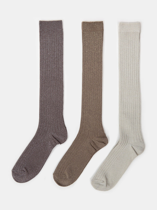 Metallic Ribbed Knee High in Silver