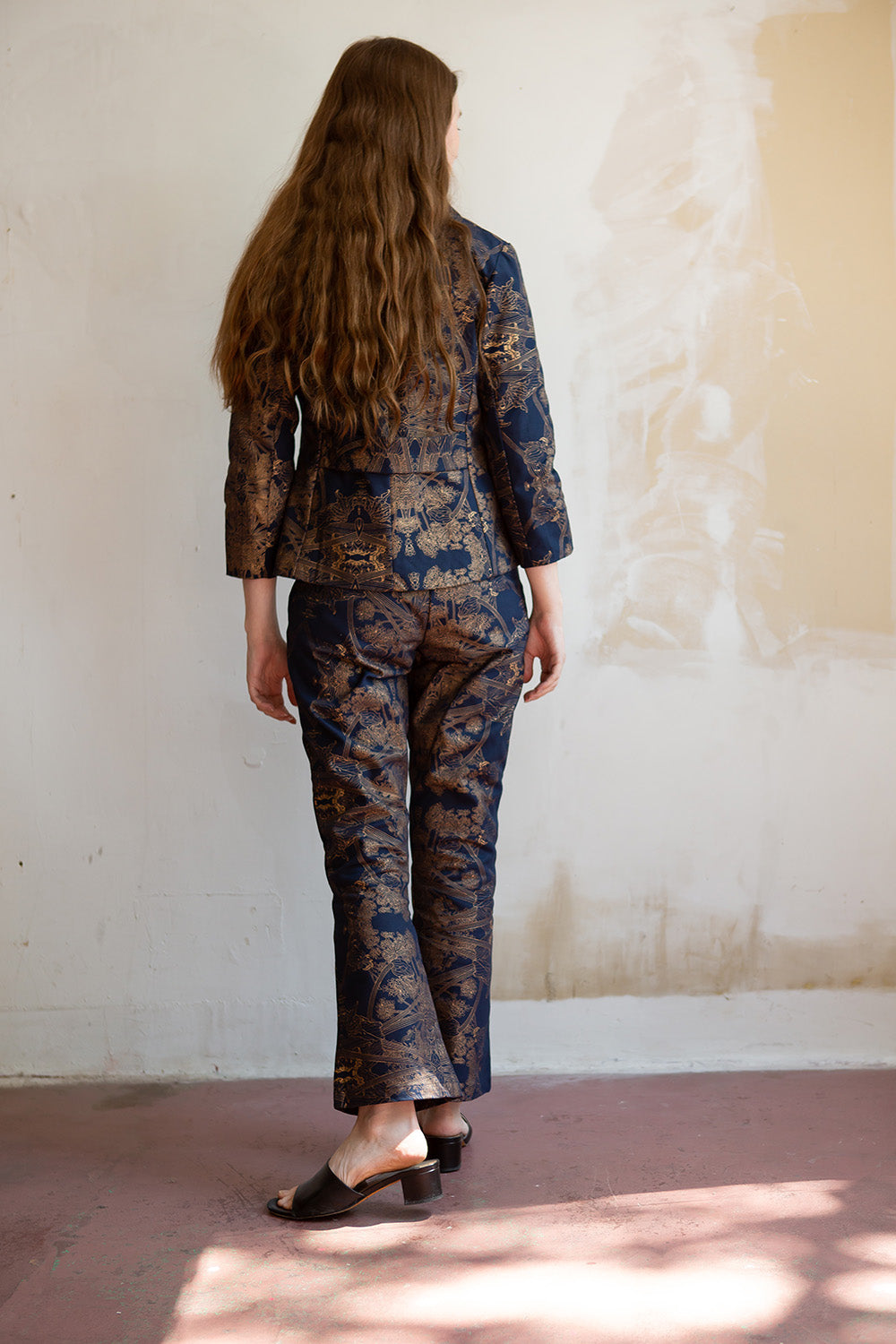 Soren Cotton Pant in Navy/Gold Botanicus