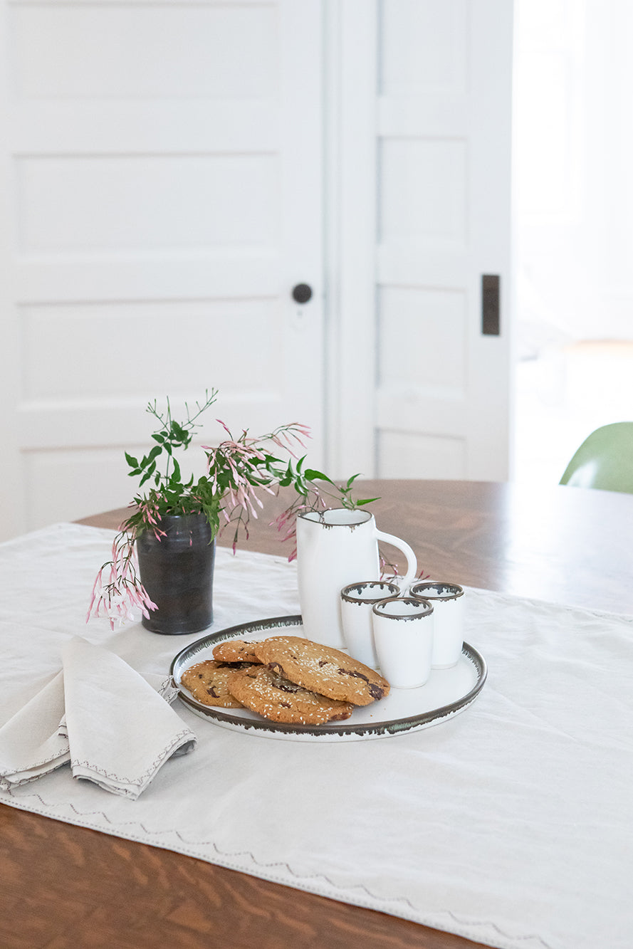 Mountain Table Runner in Hand-embroidered Natural Linen