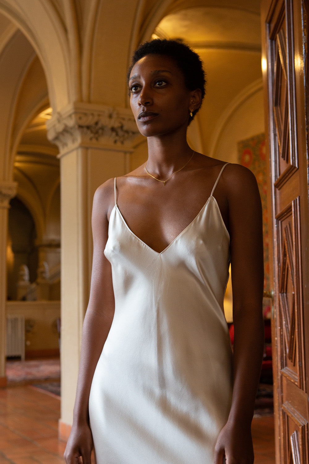 Tallulah Silk Charmeuse Gown in Alabaster