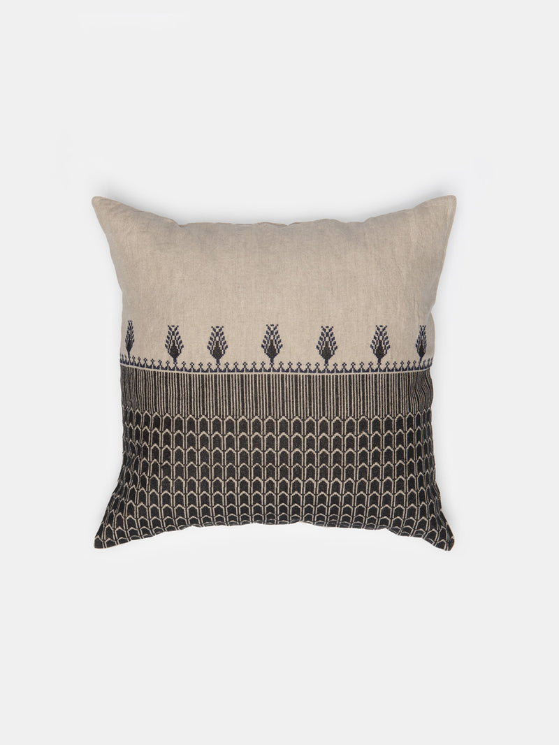 Linen Embroidered Throw Pillow in Cypress