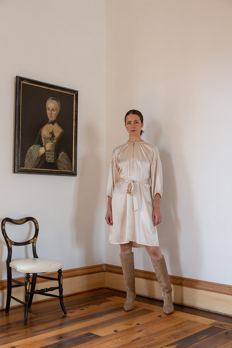 Tynan Silk Charmeuse Dress in Alabaster