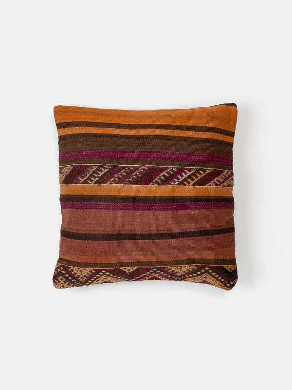 Vintage Kilim Throw Pillow in Brown and Orange Stripe
